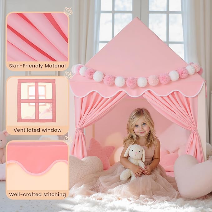 SISTICKER Kids Play Tents for Girls Large Fairy Playhouse for Kids Princess Castle Tent Gift Toys for Girl Toddler Children Play House (Pink) (Pink Tent)
