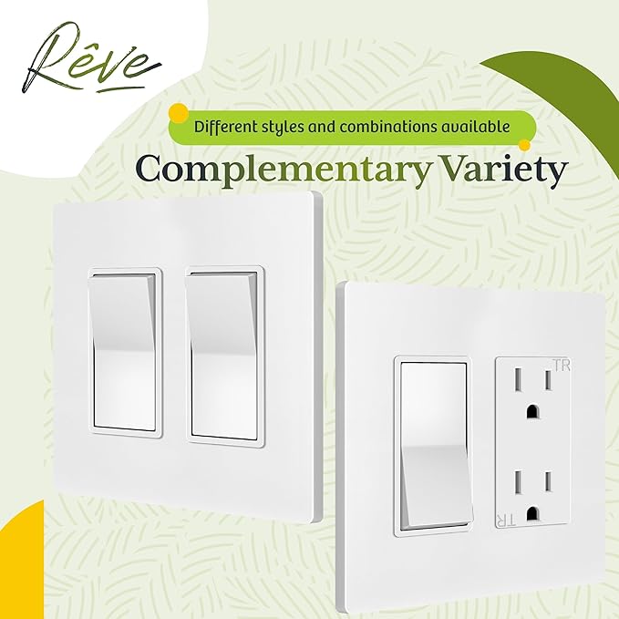 TG Screwless Decorator Wall Plates Child Safe Outlet Covers, Size 2-Gang 4.68" H x 4.73??L, Unbreakable Polycarbonate Thermoplastic, UL Listed, Glossy, White (5 Pack)