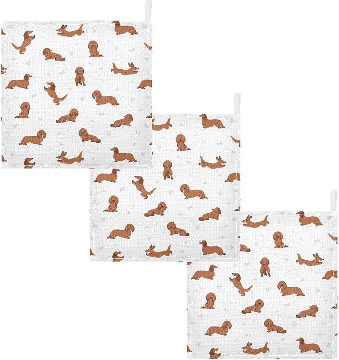 vvfelixl Baby Cotton Washcloths Dachshund Long Haired Infants Bath Towel for Unisex Face Towels for Newborn, Natural Baby Wipes Delicate Skin, 11.8 X 11.8 inch, one sizex3