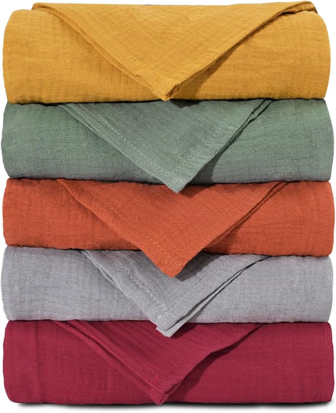 Muslin Receiving Blankets, Neutral Blanket Swaddling for Newborn Boys and Girls, 5 Pack Breathable and Skin-Friendly Swaddle Wrap for Infant Baby (Fresh Colors)