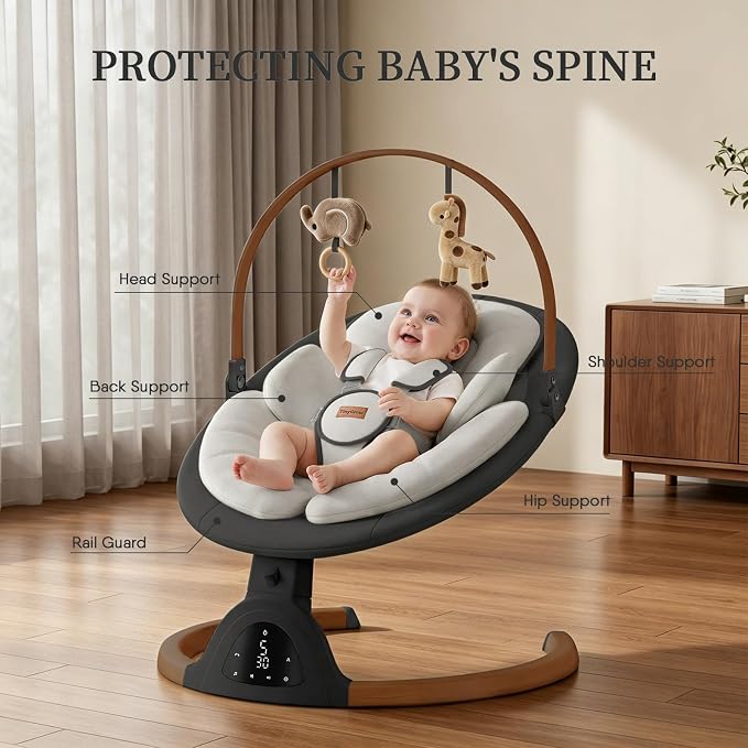 Baby Swings for Infants, TinyGlow Baby Swing, Electric Baby Swing with Remote Control,Portable Infant Swing for Indoor & Outdoor Use (Black)
