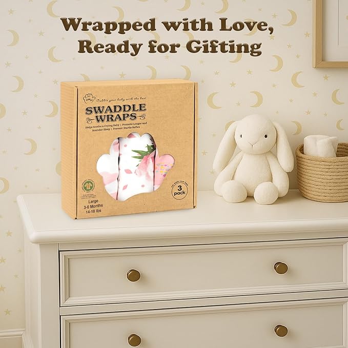 Swaddles for Newborns – 3-Pack Infant Swaddles 3-6 Months – Adjustable Swaddle Sleep Sack – Soft Organic Cotton Baby Wrap for Safe & Cozy Sleep (Hearts-Flowers)