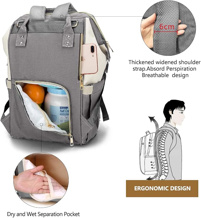 BALCONY & FALCON Multi-Functional Diaper Bag Backpack with Changing Pad Waterproof Nappy Bag