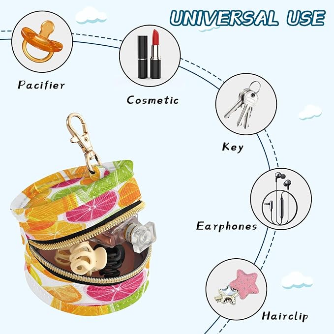 Pacifier Holder with Clip Pacifier Case for Diaper Bag Round Baby Pacifier Pouch Box Bag Portable Multicolored Summer Citrus Slices