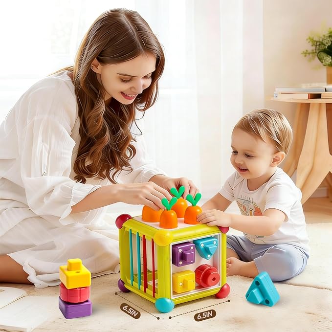 Montessori Activity Cube Toys for Toddlers, Sensory Carrot Shape Blocks and Educational Early Development Toy for Baby 1-3, Developmental Infant 1st Birthday Gifts.