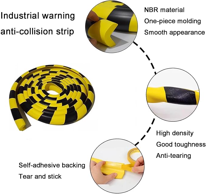 Wall Edge Corner Guards, 78.7in/2m Yellow Black Safety Bumpers, Self-Adhesive Foam Protector Padding, Warehouse Racks, Shelves, Garage & Equipment Protection (1, Yellow+Black, 78.7in/2m)