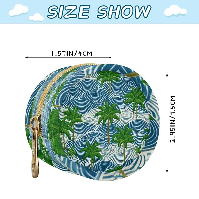 Pacifier Holder with Clip Pacifier Case for Diaper Bag Round Baby Pacifier Pouch Box Bag Portable Blue Waves and Green Tropical Coconut Trees01