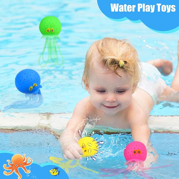 4 PCS Octopus Water Balls, Sensory Stress Relief Floating Pool Toys for Kids, Water Splash Balls Toddler Swim & Bath Toys, Christmas Goodie Bag Fillers for Babies