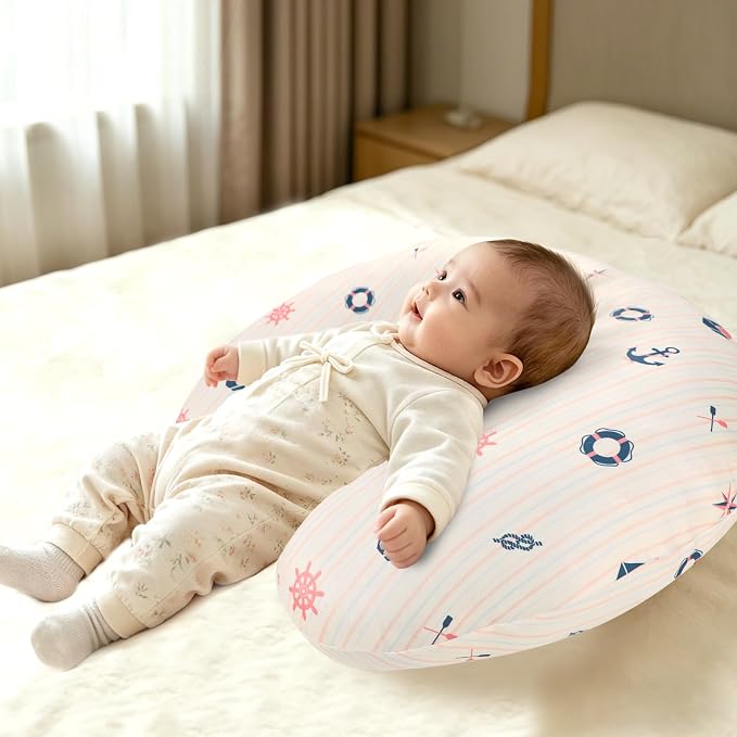 DILIMI Nursing Pillow Cover, Removable Pillowcase for Breastfeeding Pillows Sailboat Print, Ultra Soft Comfortable Slipcover for Baby Girl and Boy, Navigation Anchor