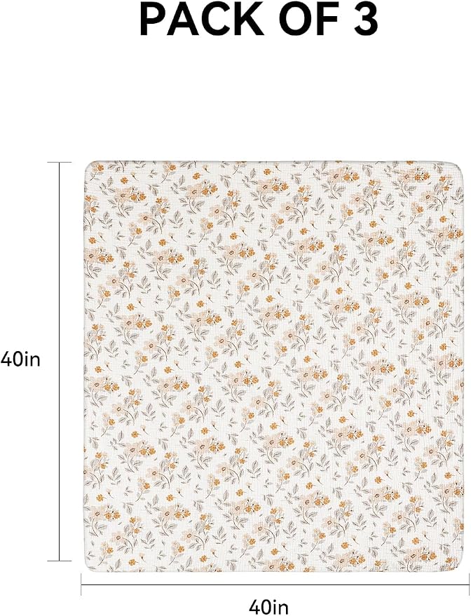 TILLYOU 3 Pack Muslin Swaddles for Newborns Baby Blankets for Girls Boys Cotton Swaddle Blankets 40"X40", Yellow Flower