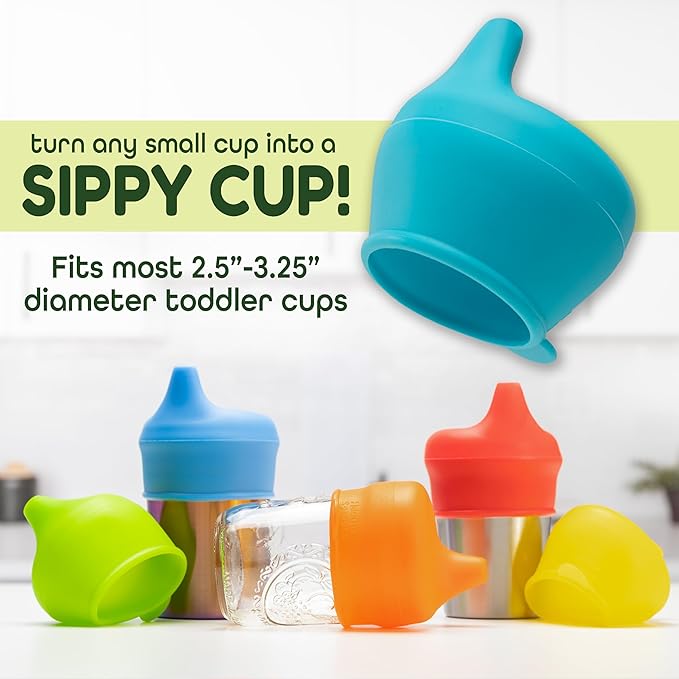 Healthy Sprouts Silicone Sippy Cup Lids - Spill Proof, Fits Any Cup, BPA-Free, Durable & Soft for Babies & Toddlers, Quick to Attach - 3 Pack Silicone Lids for Cups (Steel Blue, Pool, Ice Blue)
