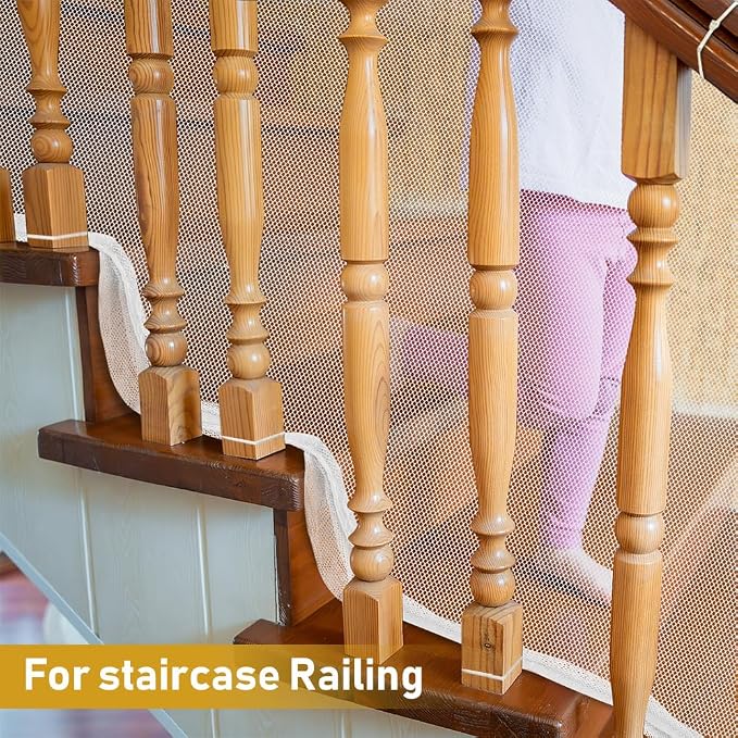 2 Pack Banister Guard for Baby 10ft x 2.6ft Child Safety Net Balcony Stair Railing Proof Mesh for Kids, Toys, Pets, White