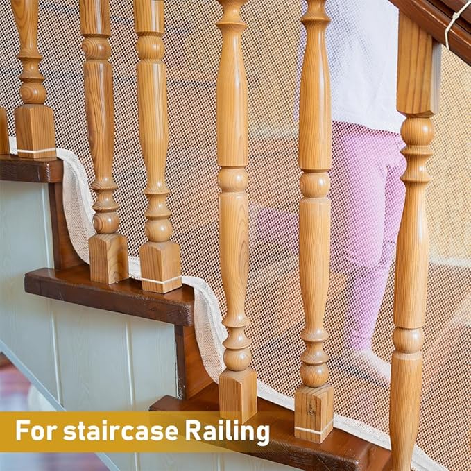 2 Pack Banister Guard 6.6ft x 2.6ft Child Safety Net Balcony Stair Railing Proof Mesh for Kids, Toys, Pets, White