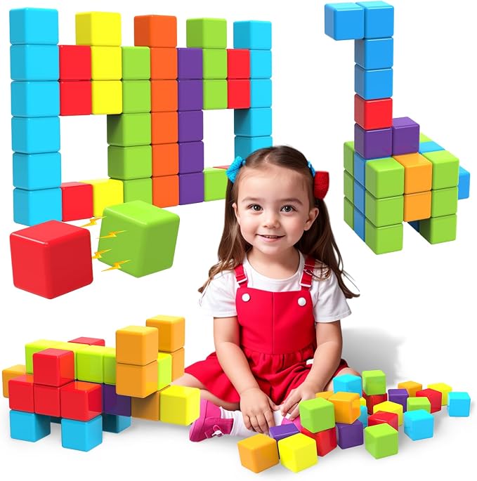 Magnetic Building Blocks & Magnetic Puzzle Toys for Toddlers, Large Building Blocks Cubes 1.65 Inches, Sensory & Montessori Toys for Boys & Girls 1 2 3 Years Old(28pcs)