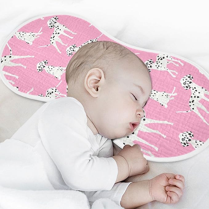 Dalmatian Dogs On Pink Muslin Burp Cloths for Baby 4 Pack 100% Cotton Baby Washcloths Bibs for Boy Girl