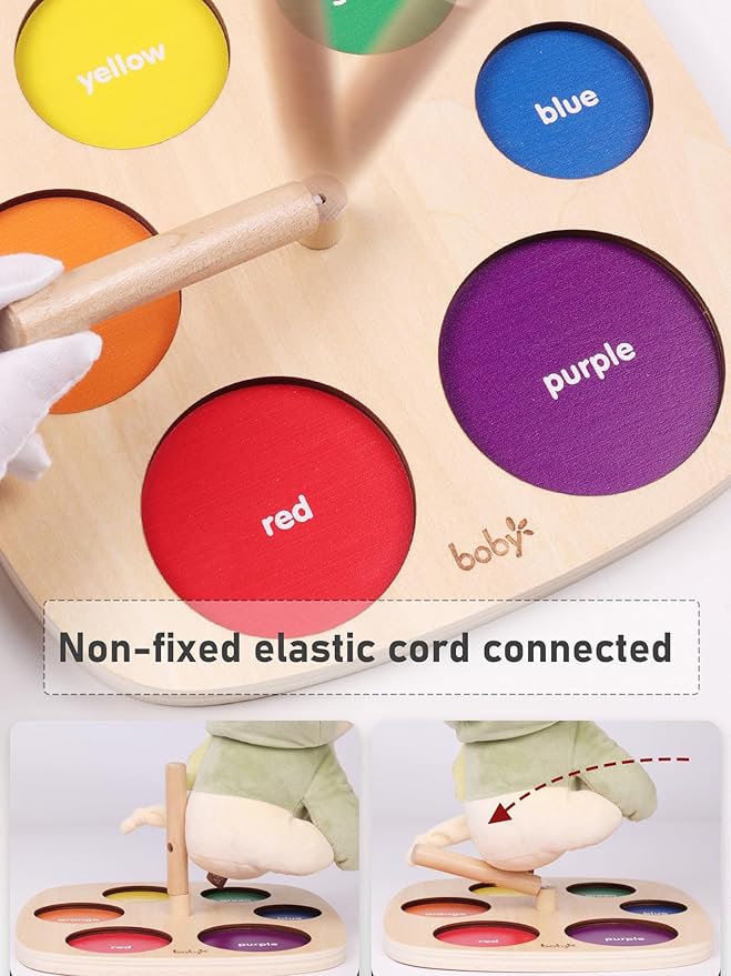 Dailyfunn Montessori Toys Wooden Rainbow Ring Stacker Color Size Learning Sorting Stacking Toy for Toddlers 1-3 Years Old