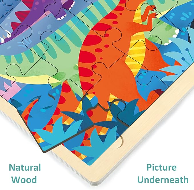 Wooden Puzzles for Kids Ages 3-5, 4 Packs 24 Piece Jigsaw Puzzles for 3 Year Old Boys Girls, Farm Urban Dinosaur Forest Animals Preschool Educational Brain Teaser Boards Toys