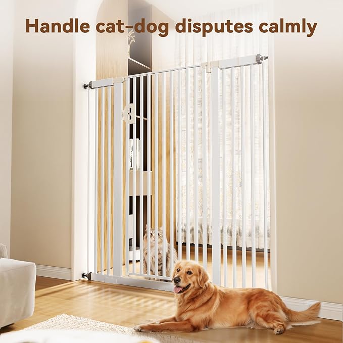 Fldofaves Extra Tall Pet Gate, 57" Cat Gate for Doorway, Pressure Mounted Auto Close Dog Gate, Ultra Narrow Bar Spacing No Drill Gate for Stairs, Doorways, Hallways, Fits 29.5"-43" Openings