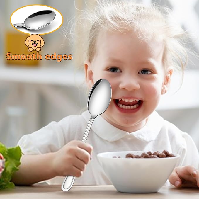 LIANYU 16-Piece Toddler Spoons, Kids Baby Spoons Self Feeding, Stainless Steel Toddler Utensils Silverware Set for 2-10 Year Old, Children Cutlery Flatware Set for Home School, Dishwasher Safe