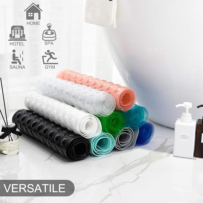 TEESHLY Bathtub Mats for Shower Tub, Extra Long Non-Slip 39 x 16 Inch Bath Mat with Drain Holes and Suction Cups, BathMat for Bathroom with Machine Washable (Clear Coral Pink)