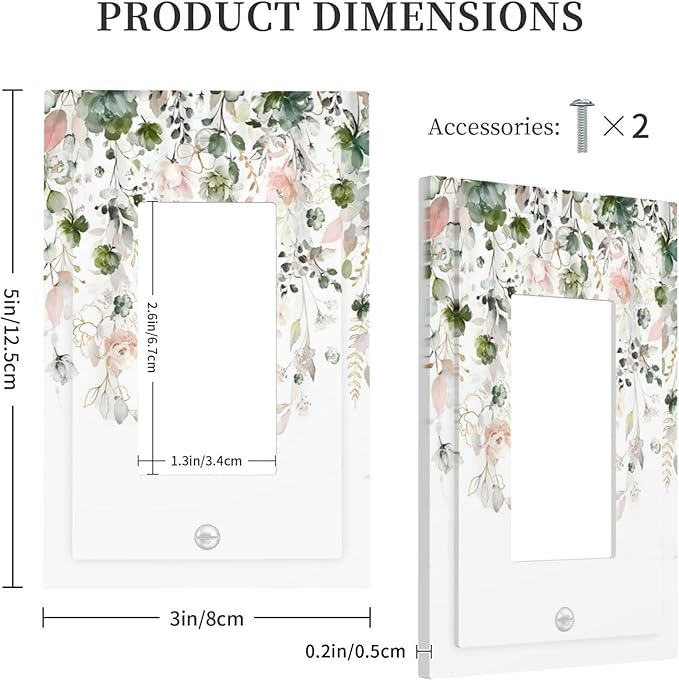 Green Pink Floral Flower Rustic Eucalyptus Leaves Wildflower Decorative Outlet Covers 1 Gang Single Rocker Light Switch Cover Plate Wall Plates GFCI Faceplate for Bedroom Living Room Decor