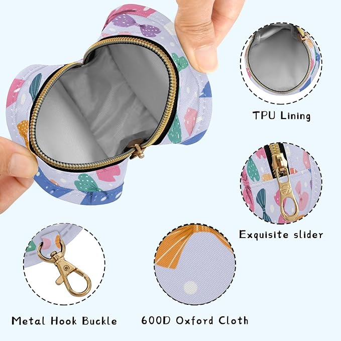 Pacifier Holder with Clip Pacifier Case for Diaper Bag Round Baby Pacifier Pouch Box Bag Portable Blue Bows and Polka Dots