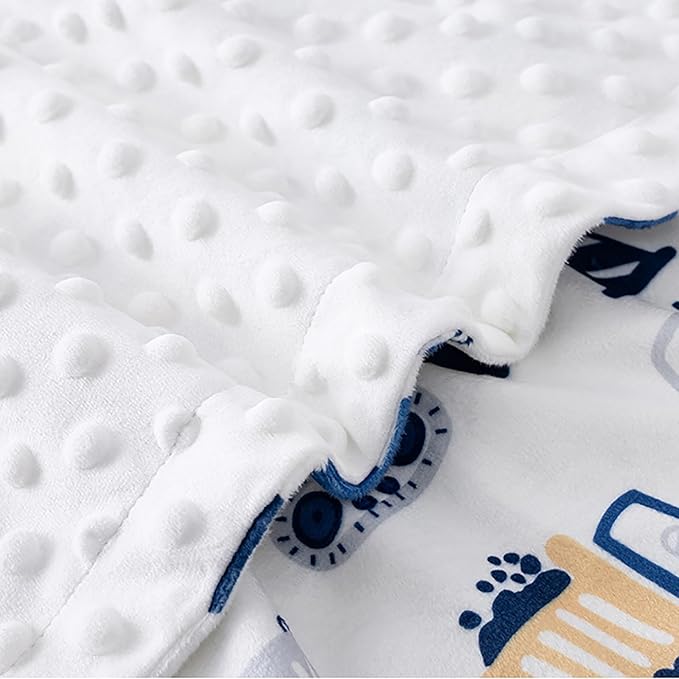 Construction Truck Minky Baby Blanket for Boys, 29.5'' x 39.3'' Soft Plush Receiving Blanket with Double Layer Dotted Backing for Newborn Nursery Crib Shower Gift