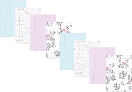 Hudson Baby Cotton Poly Flannel Burp Cloths Multipack, Garden Fairies 8-Pack, One Size