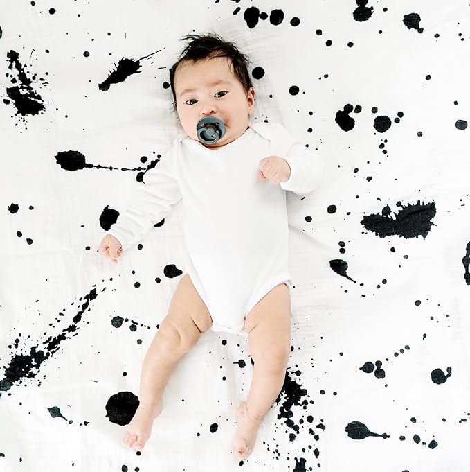 Goobie Baby Organic Muslin Swaddle Blanket, 100% Certified Organic Cotton, Ultra Soft & Breathable, Oversized 47 X 47 Inches for Easy Swaddling, Multi-Use Blanket for Nursing & More (Paint Splatter)