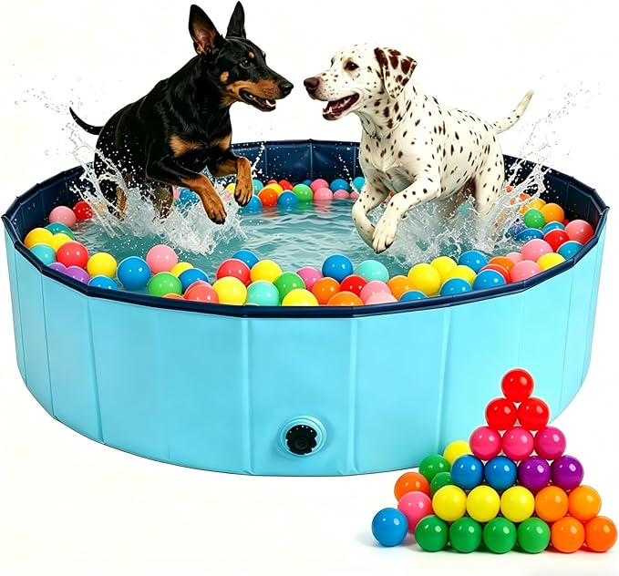 Dog Ball Pit with 150 Balls Included,Cat Ball Pit & Dog Pool 2-in-1 for Puppies Small Dogs Cats, Portable Pet Playpen Pool Indoor Outdoor(L+150 Balls)