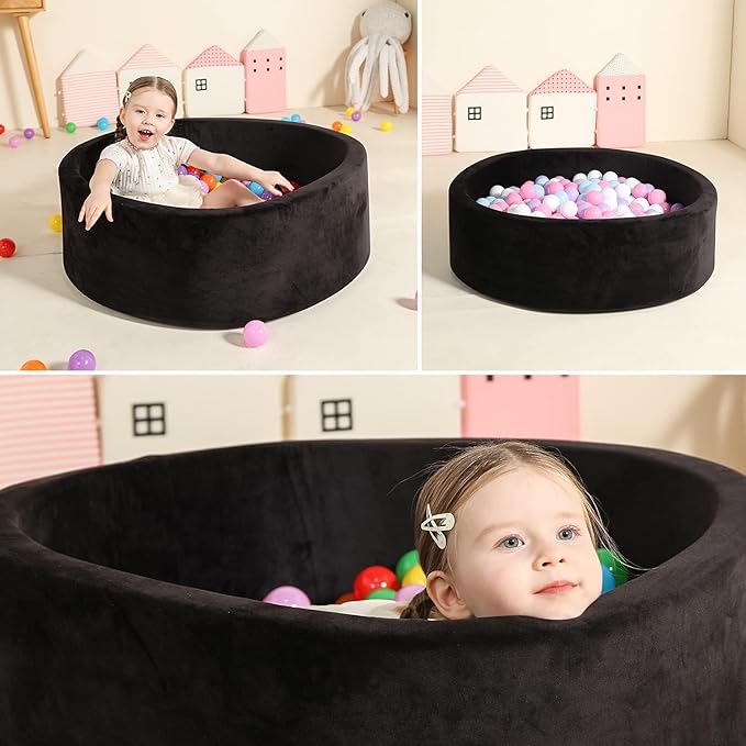 TRENDBOX Foam Ball Pit for Toddlers, 35x11 inch Soft Baby Ball Pit with Washable Velvet Cover (Balls not Included)-Black