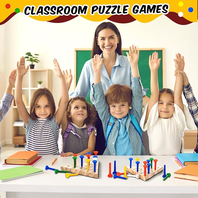 Zhanmai 50 Sets Wooden Triangle Peg, Educational Board, Travel Size, Operation Christmas Learning Puzzles (Multi-Color Peg)