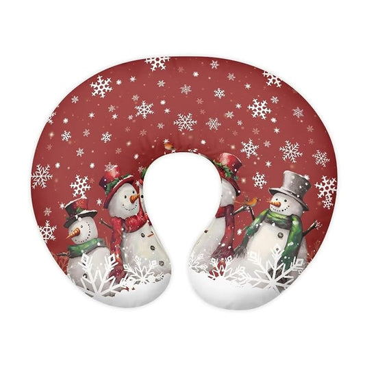 Christmas Snowmen Snowflake Nursing Pillow Cover Case Durable Skin-Friendly Fabric Newborn Feeding Pillow Cover with Hidden Zipper for Boys & Girls, Easy to Put On & Remove