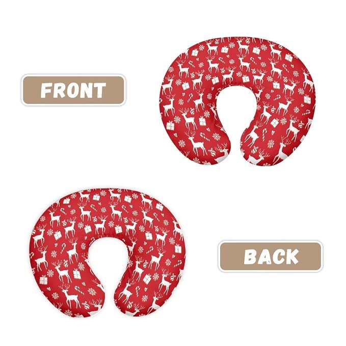 Christmas Snowflake Deer Feeding Pillow Case for Baby Girls & Boys Soft Breathable Nursing Pillow Support Cover with Hidden Zipper for Newborn Nursing Pillows, Red Christmas Decor