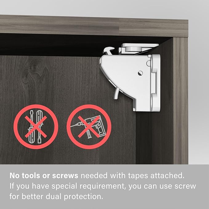 Magnetic Cabinet Locks (6-Packs 1 Key), Baby Proofing Drawer Lock, Multi-Purpose Cupboard Drawers Latches, Safe & Easy Install, Strong Adhesive, No Screws or Tools Needed.