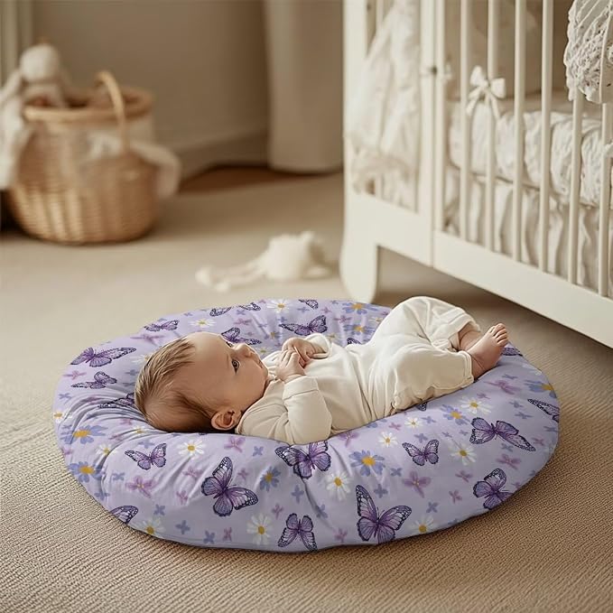 Purple Butterfly Nursing Pillow Cover Soft Breathable Feeding Pillow Slipcover for Breastfeeding Moms Fits Standard Infant Nursing Pillow for Boys and Girls Pillow Not Included