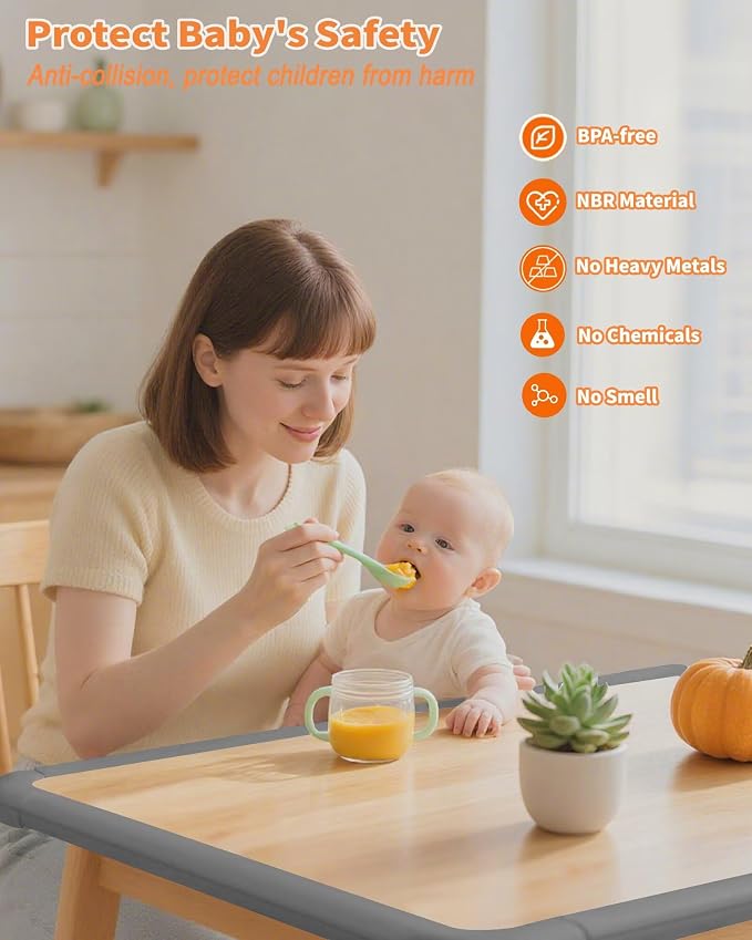 Edge Corner Protector Baby Proofing, 6.56FT 0.6'' Thicken L-Shape Furniture Fireplace Safety Bumper Guard with 6 Corners, Pre-Taped, Soft NBR Rubber Foam, Table Edge Protector for Baby (Grey)