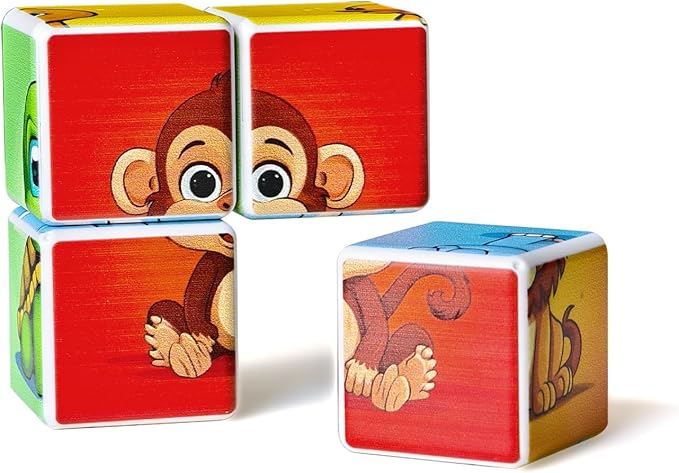 Pairez Toys 3D Magnetic Cubic Jigsaw Puzzle Toys for Toddlers, Large Building Blocks Cubes 1.65 Inches, Integrated with Magnets, 6 Patterns in Animal Theme
