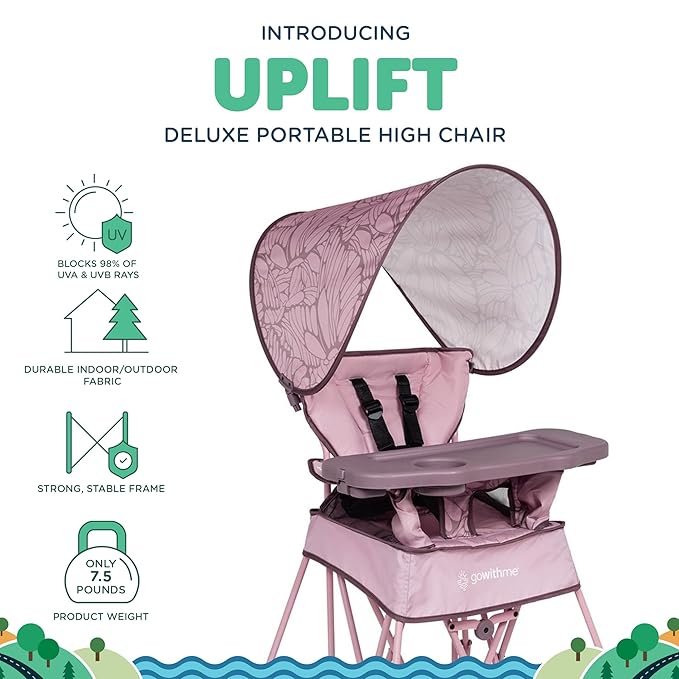 Baby Delight Go with Me Uplift Deluxe Portable High Chair | Travel High Chair | Sun Canopy | Indoor and Outdoor | Canyon Rose