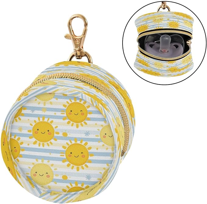 Cute Sunshine Pacifier Holder Case with Clip Portable Small Travel Pacifier Pouch for Mom Bag Zipper Coin Purse Pendant