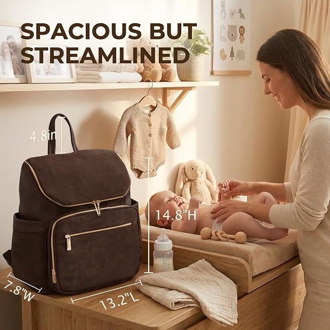 miss fong Diaper Bag Backpack - Large Diaper Bag Backpack Baby Backpack with 14 Pockets, Pañaleras Para Bebe with Waterproof Wet Pocket Luggage Sleeve for Mom Dad-Dark Coffee