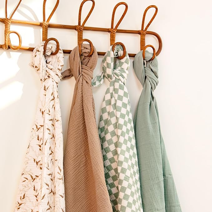 lulumoon Muslin Swaddle Blankets for Baby: Lightweight & Breathable Receiving Blankets for Hospital - Neutral Registry Gift for Newborn 3pack (Sage Foreststump)