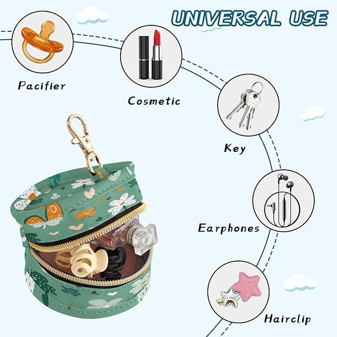 Pacifier Holder with Clip Pacifier Case for Diaper Bag Round Baby Pacifier Pouch Box Bag Portable Green Shamrocks Hearts