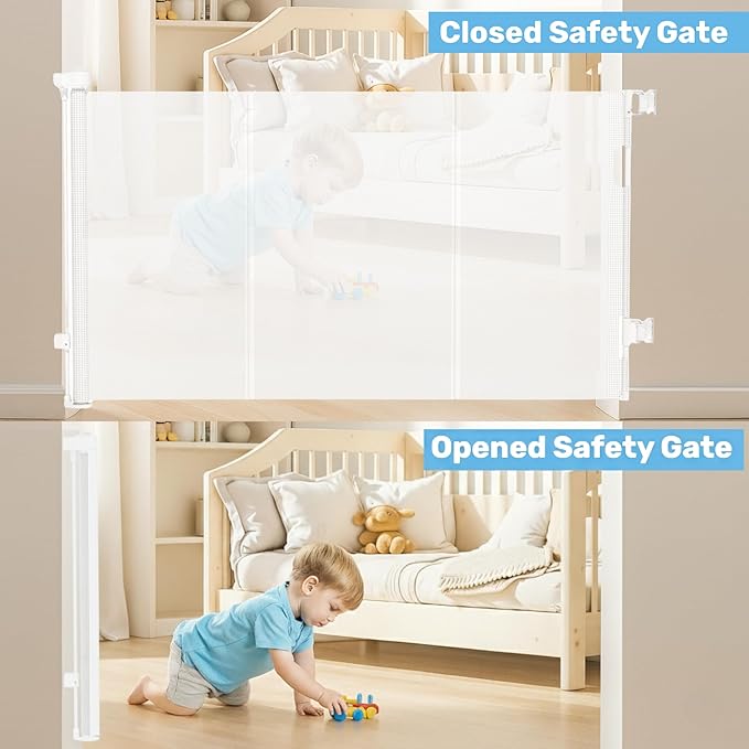 Baby Proof Me Retractable Baby Gate for Stairs & Doorways - 71” Wide Mesh Safety Gate for Toddlers, Dogs & Pets - Indoor/Outdoor Retractable Dog Gate for Hallways, Deck, Porch - Easy Installation