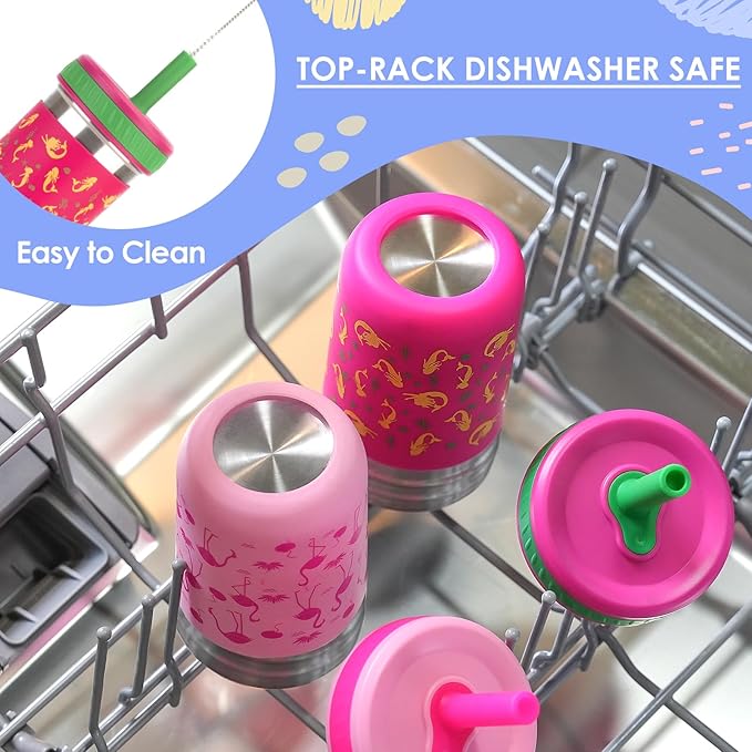 Sursip Toddler Kids Cups with Lids and Straws, Stainless Steel Toddler Sippy Cups Kids Tumbler with Silicone Straws for Smoothie, Drinking, Snacks, BPA-Free, Dishwasher Safe - 10 oz (4 Packs)