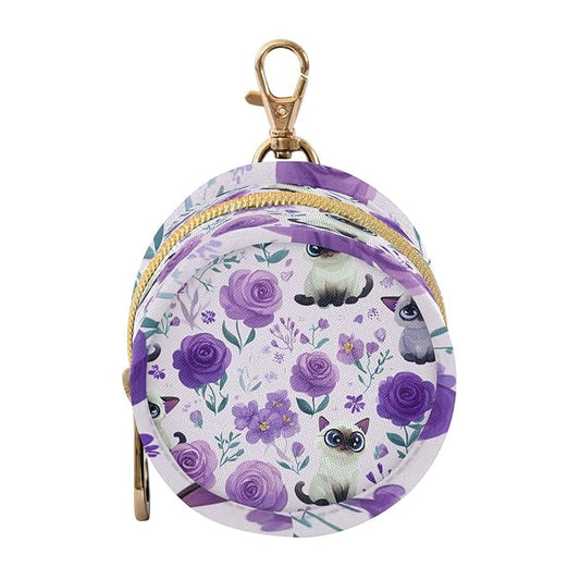 Pacifier Holder with Clip Pacifier Case for Diaper Bag Round Baby Pacifier Pouch Box Bag Portable Purple Floral Cute Cats
