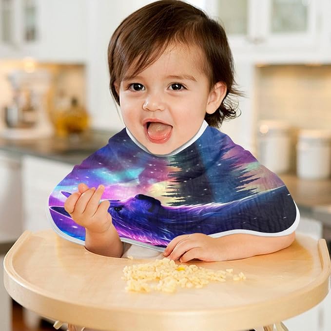 1 Pack Muslin Burp Cloths Wolf Stars Print Cotton Baby Burp Cloths Absorbent Soft Burping Cloth Washcloths for Newborn Babies 22x11 Inch
