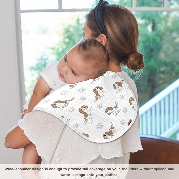 1 Pack Muslin Burp Cloths Cavalier Dogs Paw White Cotton Baby Burp Cloths Ultra Soft Burping Cloth Absorbent Spit Up Rags for Newborn Must Haves 22x11 Inch