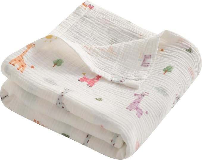 NTBAY Muslin Baby Swaddle Blanket, 2-Layer, 42x60 Lightweight Receiving Blanket for Newborns and Infants, Crib Stroller Nursery Use, Cartoon Giraffe
