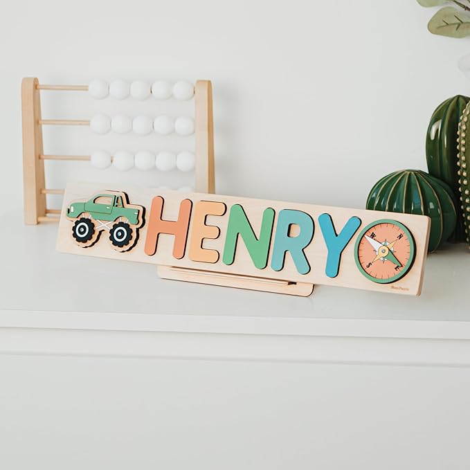 Personalized Name Puzzle Montessori Toys Nursery Decor Customized Puzzle Educational Toy for a 1 Year Old Gifts Kids Name Sign for Nursery Easter Present for Baby (Rainbow)